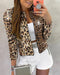 Jacquard & Argyle Pattern Open Front Jacket Casual Crop Coat Leopard