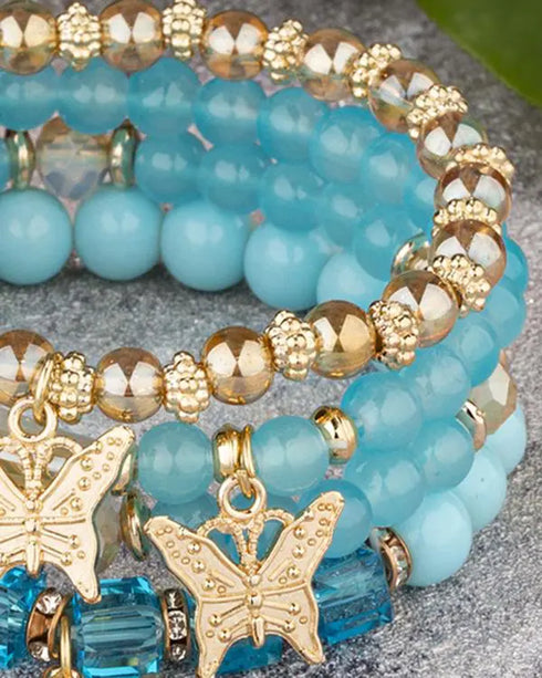 1pc Crystal Stone Beaded Butterfly Multi-Layer Bracelet turquoise blue