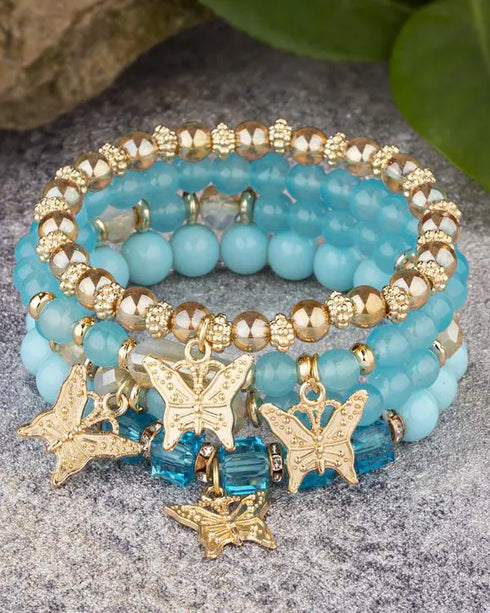 1pc Crystal Stone Beaded Butterfly Multi-Layer Bracelet turquoise blue