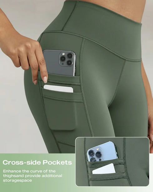 Winter Warm High Waisted Workout Athletic Leggings Tummy Control Butt Lifting Ultra Soft Thermal Lined Yoga Pants Women's Sportswear with Stacked Slit Pockets On Side Army green