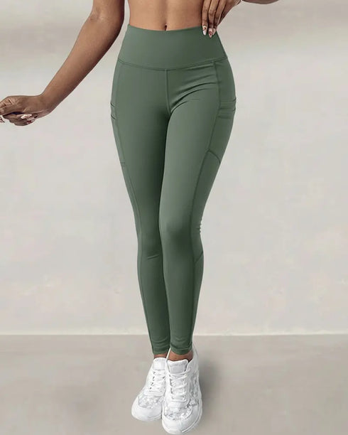 Winter Warm High Waisted Workout Athletic Leggings Tummy Control Butt Lifting Ultra Soft Thermal Lined Yoga Pants Women's Sportswear with Stacked Slit Pockets On Side Army green