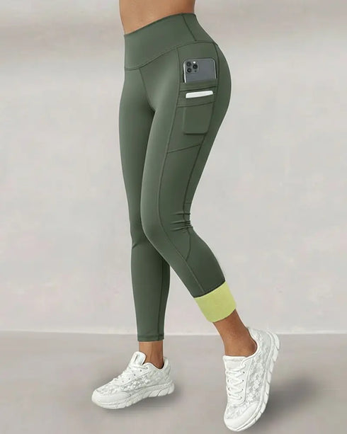 Winter Warm High Waisted Workout Athletic Leggings Tummy Control Butt Lifting Ultra Soft Thermal Lined Yoga Pants Women's Sportswear with Stacked Slit Pockets On Side Army green