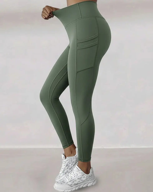 Winter Warm High Waisted Workout Athletic Leggings Tummy Control Butt Lifting Ultra Soft Thermal Lined Yoga Pants Women's Sportswear with Stacked Slit Pockets On Side Army green