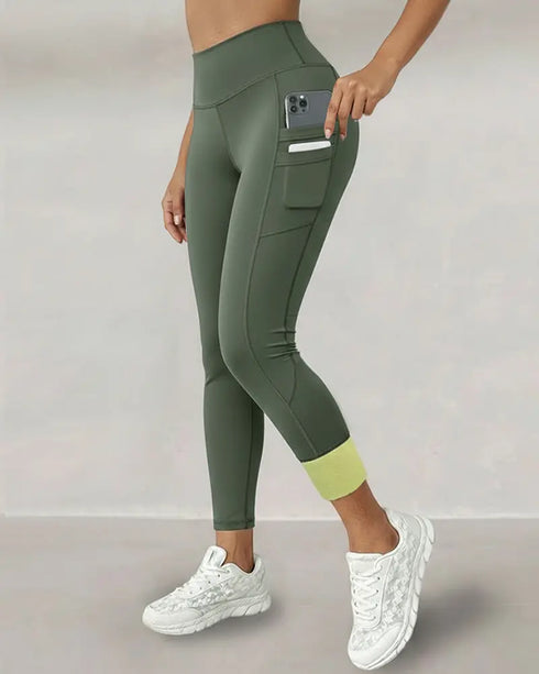 Winter Warm High Waisted Workout Athletic Leggings Tummy Control Butt Lifting Ultra Soft Thermal Lined Yoga Pants Women's Sportswear with Stacked Slit Pockets On Side Army green