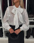 Tie Neck Beaded Long Sleeve Tied Detail Blouses Casual Shirts white