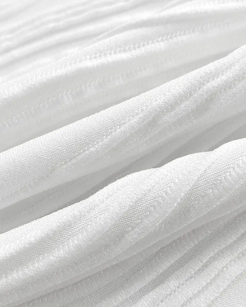 Rhinestone Decor Mock Neck Lantern Sleeve Sheer Mesh Spliced Tee Hollow-out Back Slim Fit Top white