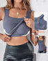 U-Neck Sleeveless Tank Seamless Skinny Layering Top with Built-In Bra gray