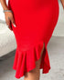 Cold Shoulder Beaded Slit Bodycon Dress Ruffle Hem Zipper Back Party Dress red
