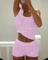 2 Pieces Outfit Ditsy Floral Print U-Neck Tank Top and Elastic Waist Shorts Set Slim Fit Ribbed Set light pink