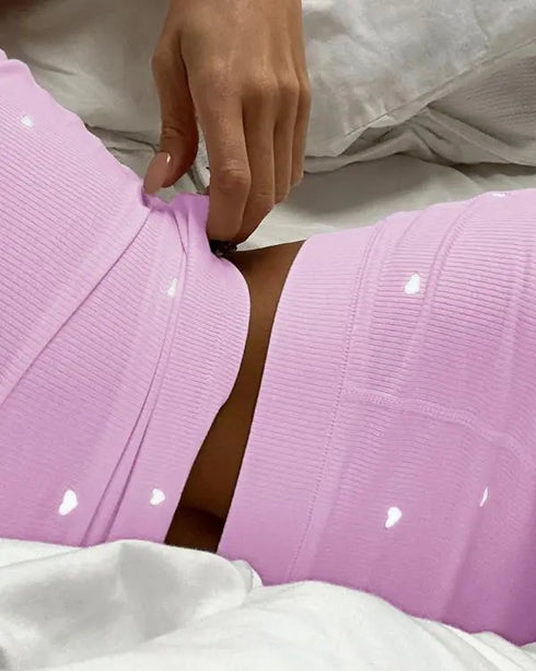 2PCS Micro-Ribbed U-Neck Tank Top & Boxer Set Cozy Loungewear light pink