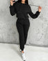 2 Pieces Outfit Kangaroo Pocket Thermal Lined Drawstring Hoodie Sweatshirt and Casual Elastic Waist Cinched Ribbed Cuffs Sporty Sweatpants Set black