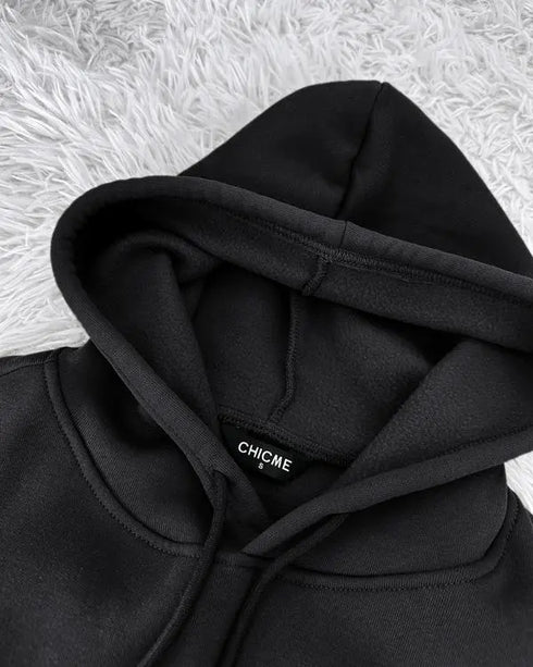 2 Pieces Outfit Kangaroo Pocket Thermal Lined Drawstring Hoodie Sweatshirt and Casual Elastic Waist Cinched Ribbed Cuffs Sporty Sweatpants Set black