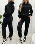 2 Pieces Outfit Kangaroo Pocket Thermal Lined Drawstring Hoodie Sweatshirt and Casual Elastic Waist Cinched Ribbed Cuffs Sporty Sweatpants Set black