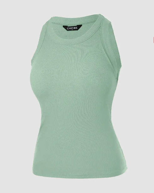 O-Neck Sleeveless Basic Slim Fit Skinny Tank Casual Top(Without Pads) light green