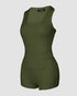 2PCS Micro-Ribbed U-Neck Tank Top & Boxer Set Cozy Loungewear Army green