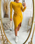 Round Neck Tied Detail Asymmetrical Hem Casual Dress yellow