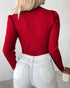 Keyhole Neck Long Sleve Pullover Knit Sweater Multicolor Rhinestone Decor Top red