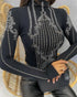 Rhinestone Decor Long Sleeve Top black
