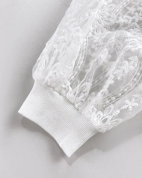 Floral Lace Embroidered Mesh Patchwork High-Low Hem Baseball Coat Casual Side Slit Zip Up Bomber Jacket white