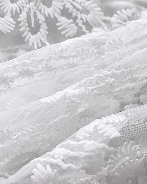 Floral Lace Embroidered Mesh Patchwork High-Low Hem Baseball Coat Casual Side Slit Zip Up Bomber Jacket white