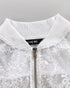 Floral Lace Embroidered Mesh Patchwork High-Low Hem Baseball Coat Casual Side Slit Zip Up Bomber Jacket white
