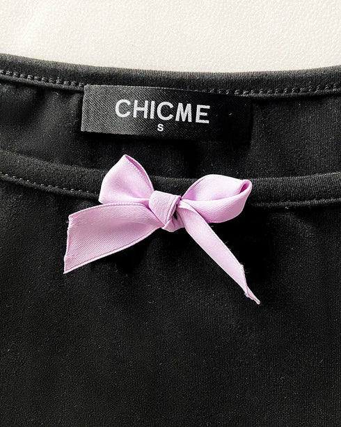 2 Pieces Outfit Bowknot Decor Graphic Print U-Neck Adjustable Spaghetti Straps Cami Top and Elastic Waist Shorts Set Casual Pajamas Set purple