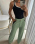 2 Piece Contrast Binding Sleeveless Slim Fit Tank Top and Striped Pants Sets Tracksuits Match Sets Army green