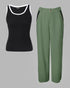 2 Piece Contrast Binding Sleeveless Slim Fit Tank Top and Striped Pants Sets Tracksuits Match Sets Army green