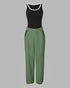 2 Piece Contrast Binding Sleeveless Slim Fit Tank Top and Striped Pants Sets Tracksuits Match Sets Army green