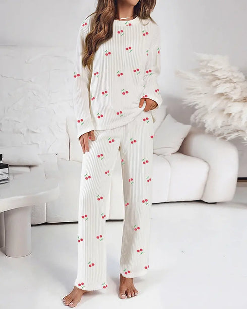 2 Pieces Outfit HAPPY HALLOWEEN Slogan & Graphic Print Long Sleeve Top and Graphic Print Elastic Waist Pants Set Casual Pajamas Set white