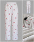 2 Pieces Outfit Reindeer Print Long Sleeve Drop Shoulder Top and Christmas Print Colorblock Elastic Waist Pants Set Casual Pajamas Set white