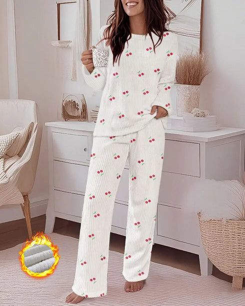2 Pieces Outfit Rhinestone Christmas Santa Hat & Wine Glass Graphic Plaid Print Spliced Colorblock Long Sleeve Top and Plaid Print Elastic Waist Pants Set Casual Pajamas Set white