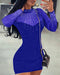 Rhinestone Sheer Mesh Patchwork Bodycon Dress blue