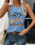 Leopard Print Heart Pattern Heart Sleeveless Tank Casual Loose Fit Top blue
