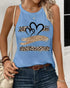Leopard Print Heart Pattern Heart Sleeveless Tank Casual Loose Fit Top blue