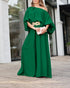 Skew Neck Lantern Sleeve Loose Top & Zipper Fly Wide Leg Pants Set without Belt dark green