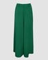 Skew Neck Lantern Sleeve Loose Top & Zipper Fly Wide Leg Pants Set without Belt dark green