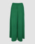 Skew Neck Lantern Sleeve Loose Top & Zipper Fly Wide Leg Pants Set without Belt dark green