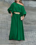 Skew Neck Lantern Sleeve Loose Top & Zipper Fly Wide Leg Pants Set without Belt dark green