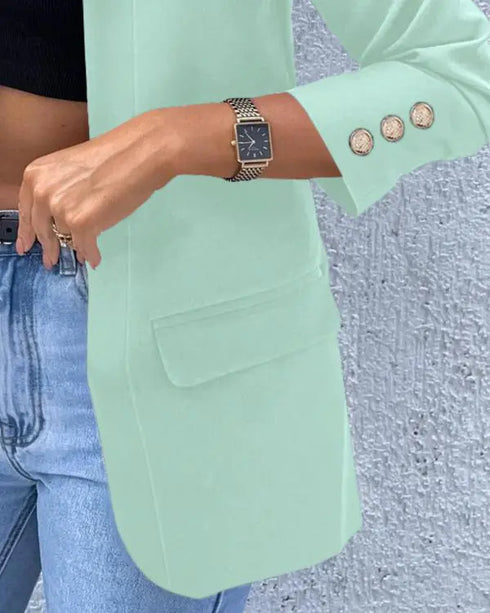 Shawl Collar Long Sleeve Button Design Blazer Casual Open Front Work Office Jackets Blazer light green