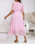 Flutter Sleeve Twist V Neck Midi Dress Casual Waist A Line Pleated Dress light pink