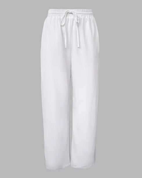 Floral Print V-Neck Batwing Sleeve Slit Top and Casual Pants Set with Pocket white