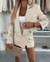 2 Pieces Outfit Long Sleeve Turn-down Collar Blazer and Casual Faux Two Piece Slit Skort Set Apricot