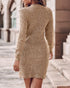 Round Neck Long Sleeve Knit Sweater Dress Pullover Slim Fit Ribbed Dress khaki