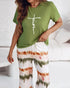 2 Pieces Outfit Cute Letter Print Short Sleeve T-shirt and Plaid Pants Set Loungewear green
