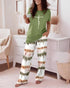 2 Pieces Outfit Floral Print Short Sleeve Top and Casual Plaid Heart Pattren Lounge Pants Set green