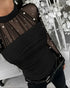 Rhinestone Decor Mock Neck Lantern Sleeve Sheer Mesh Spliced Tee Hollow-out Back Slim Fit Top black