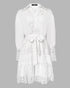 Contrast Lace Hollow Out Long Sleeve Blouse Dress Casual Tied Detail Mini Dress white