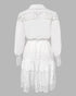 Contrast Lace Hollow Out Long Sleeve Blouse Dress Casual Tied Detail Mini Dress white