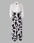 2 Pieces Outfit Wrap Plunge V Neck Crop Blouse and Casual Floral Print Wide Leg Pants Set blackwhite